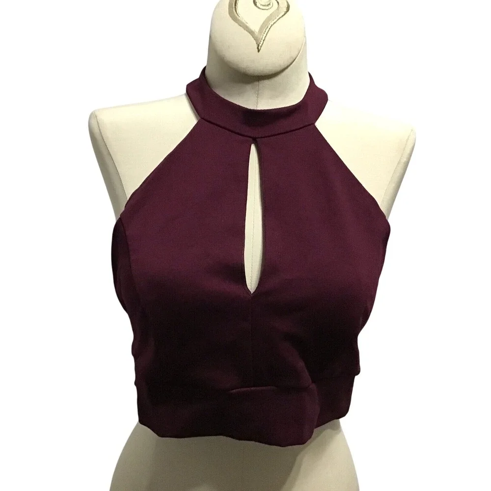 Lulu's Maroon Lots Of Lace Crop Top Sexy Button Closure Front Peep Hole New